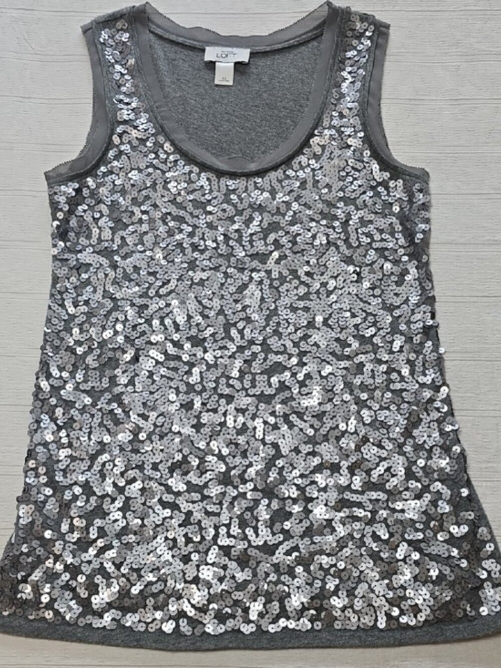 LOFT Silver Sequin Tank Top  Party Sparkle Sleeveless Bling Shirt Women Size XS
